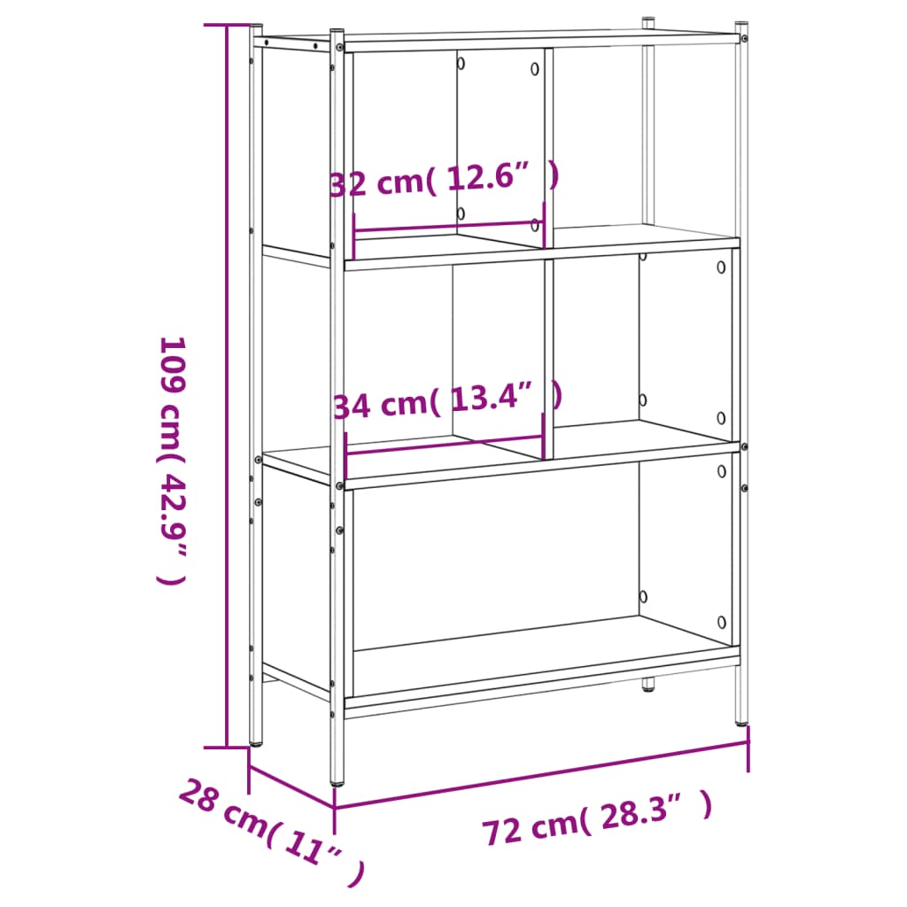 Bokhylla rökfärgad ek 72x28x109 cm konstruerat trä