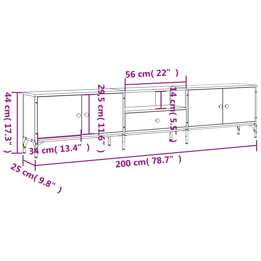 Tv-bänk med låda sonoma-ek 200x25x44 cm konstruerat trä