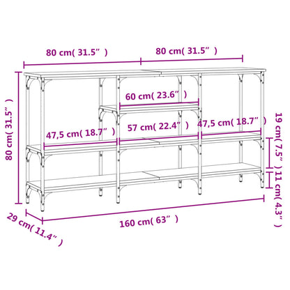 Avlastningsbord rökfärgad ek 160x29x80 cm konstruerat trä