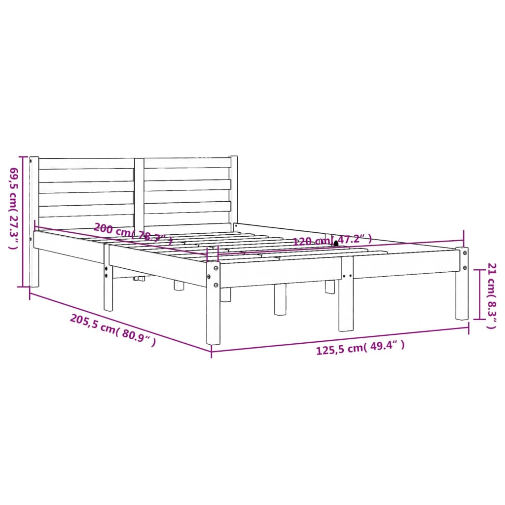 Sängram utan madrass vaxbrun 120x200 cm massiv furu