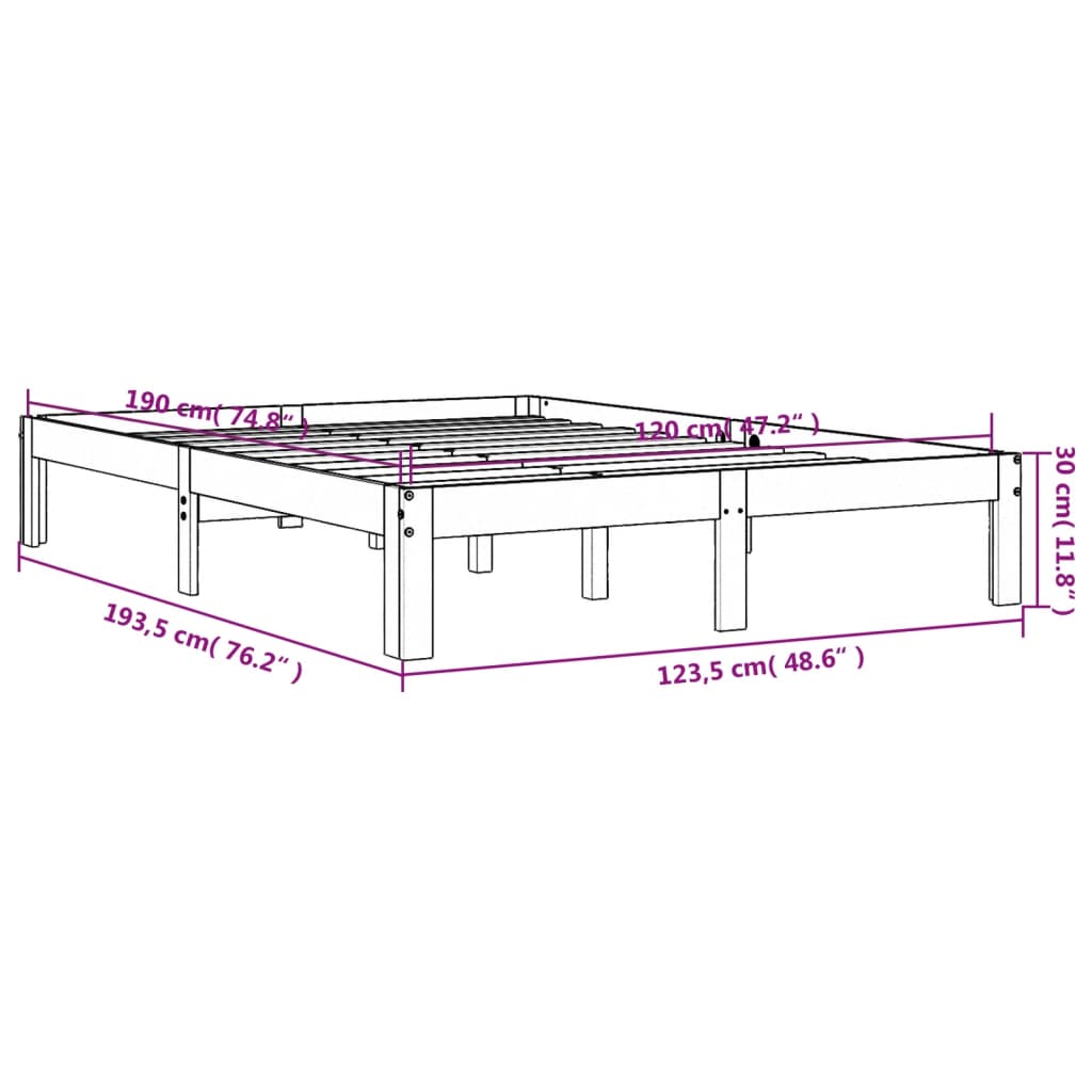 Sängram utan madrass vaxbrun 120x190 cm massiv furu