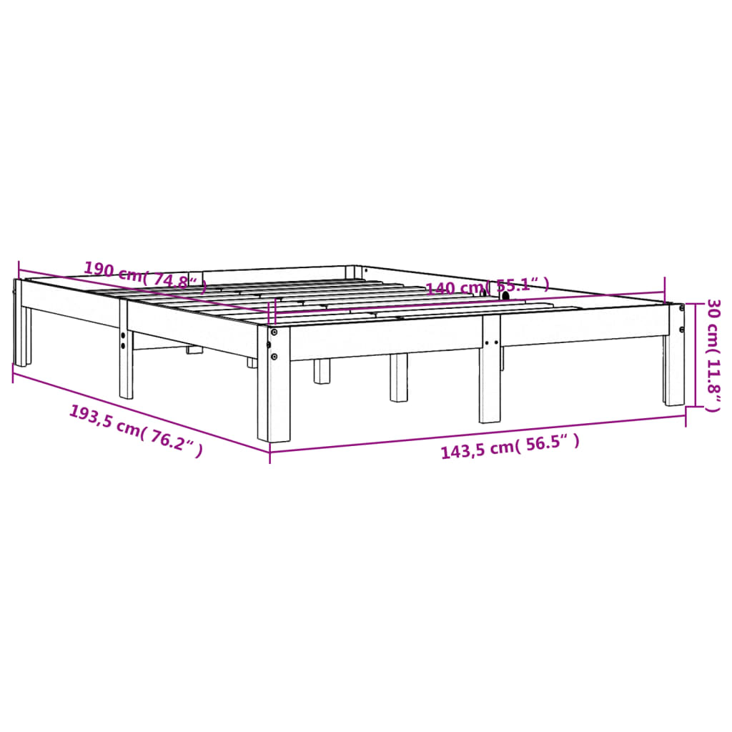 Sängram utan madrass vaxbrun 140x190 cm massiv furu