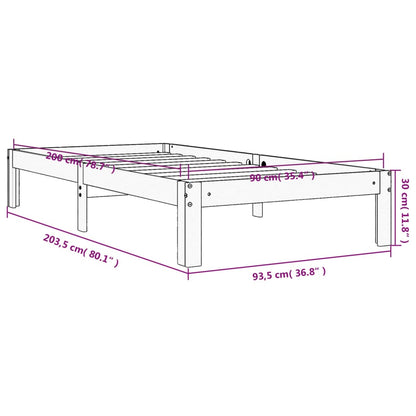 Sängram utan madrass vaxad brun 90x200 cm massiv furu