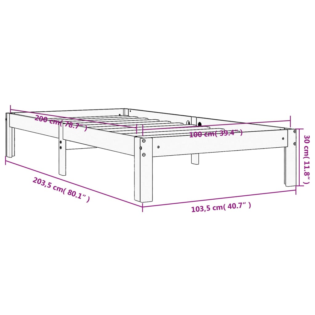 Sängram utan madrass vaxbrun 100x200 cm massiv furu