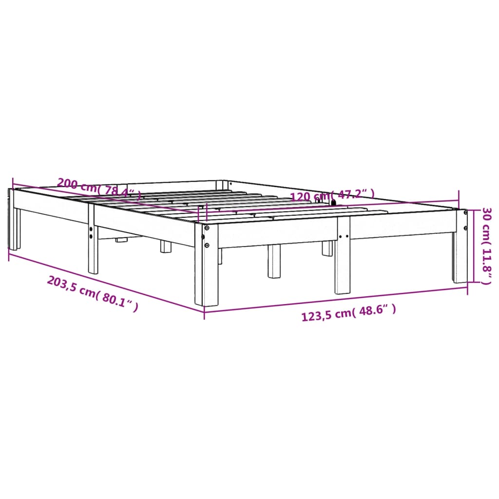 Sängram utan madrass vaxbrun 120x200 cm massiv furu