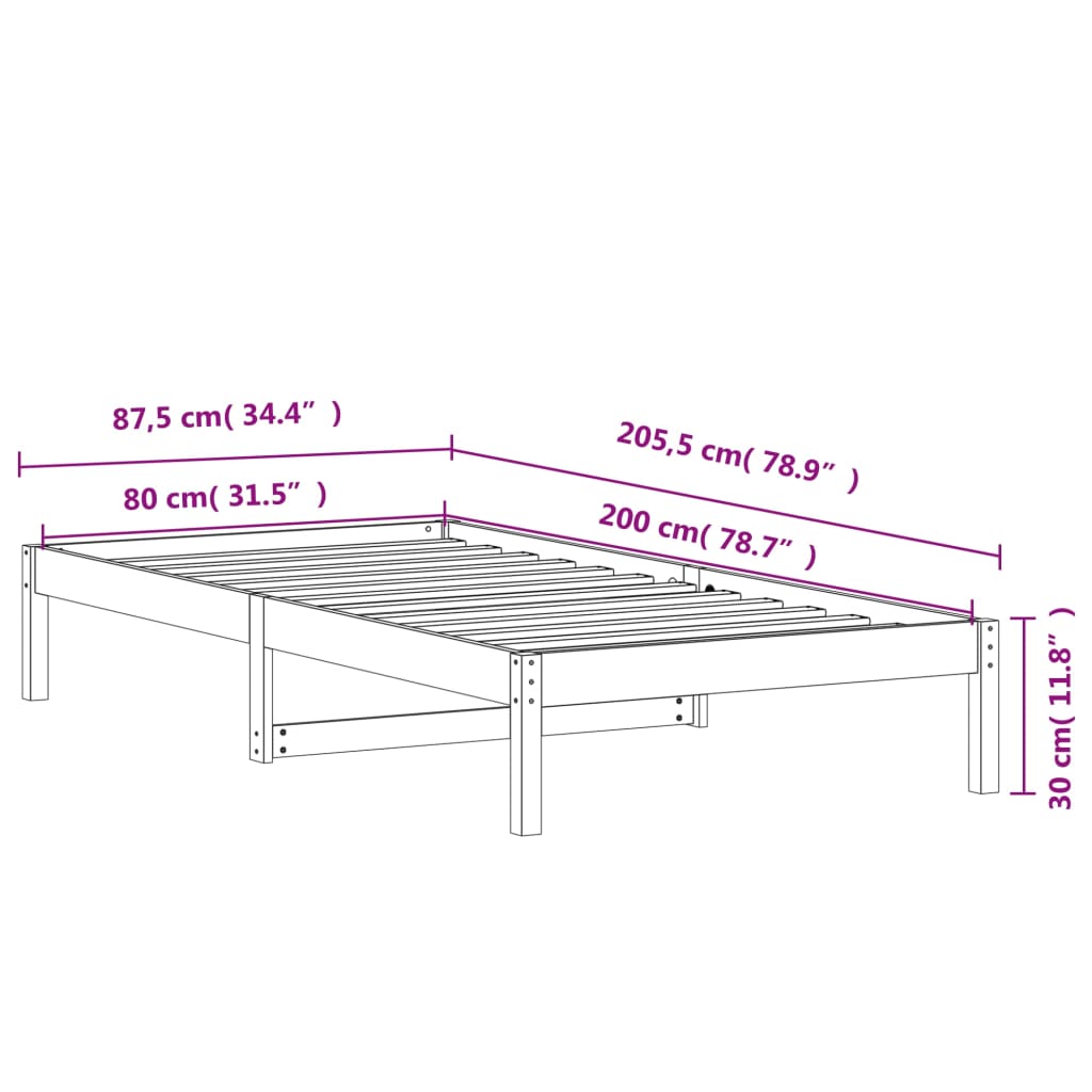 Dagbädd utan madrass vaxad brun 80x200 cm massiv furu