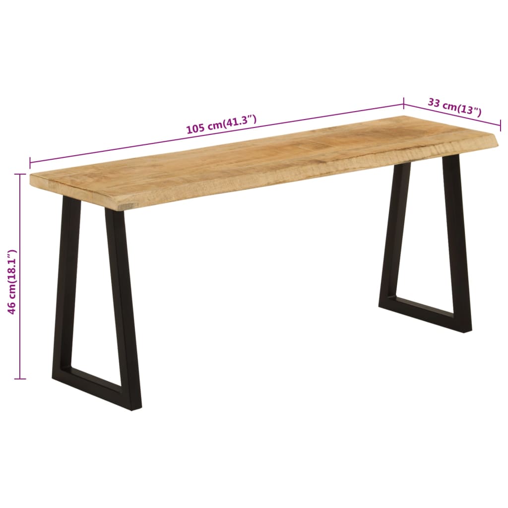 Bänk med levande kant 105 cm massivt mangoträ