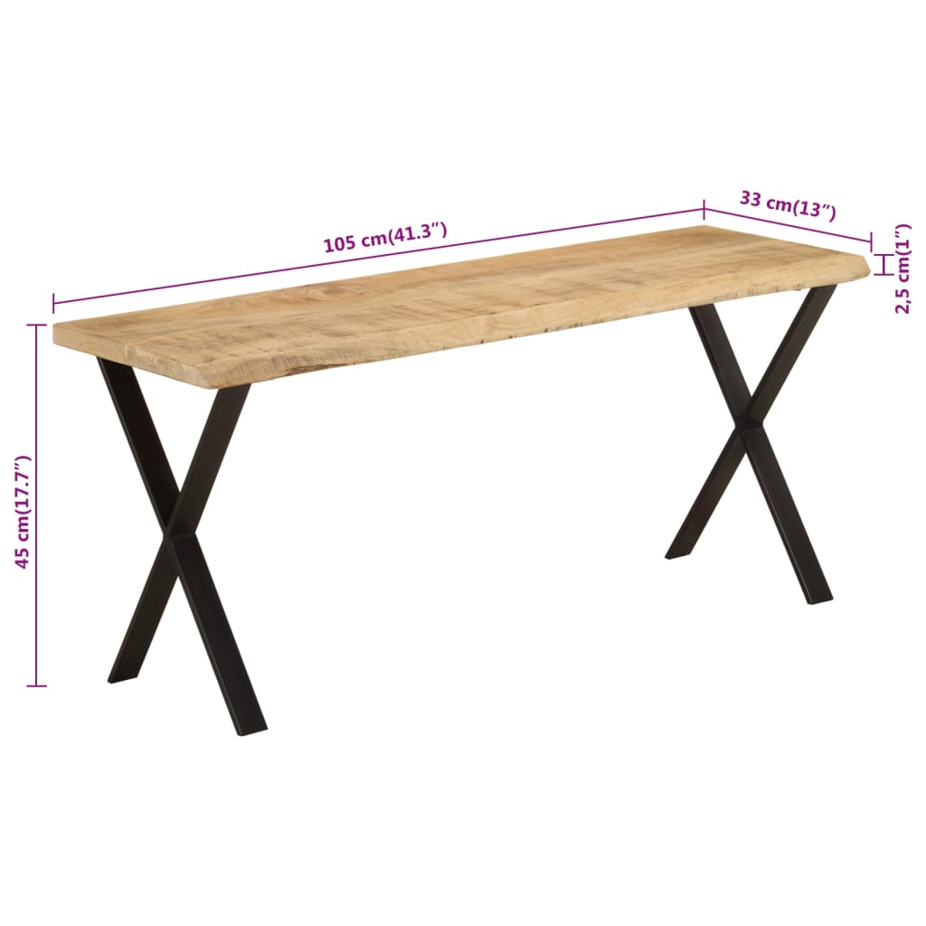 Bänk med levande kant 105 cm massivt mangoträ