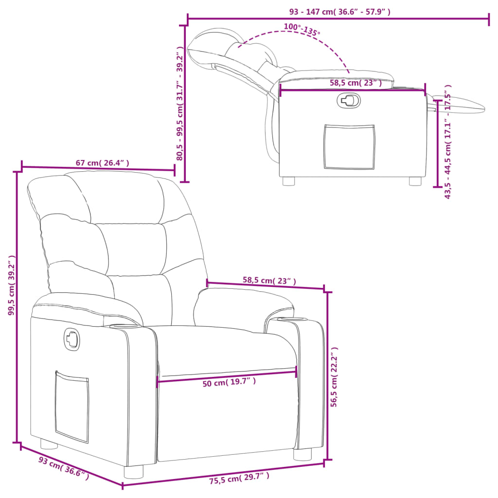 Reclinerfåtölj taupe tyg