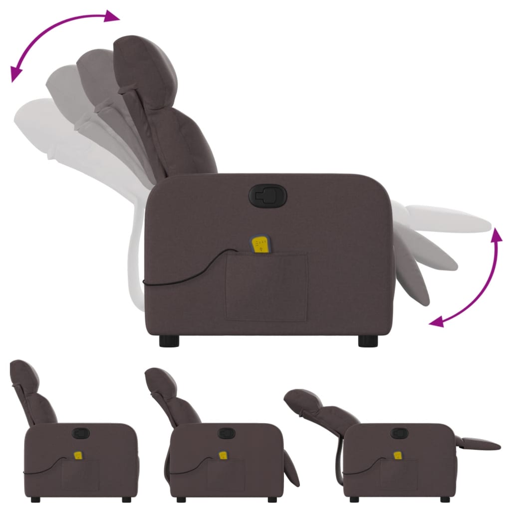 Massagefåtölj mörkbrun tyg