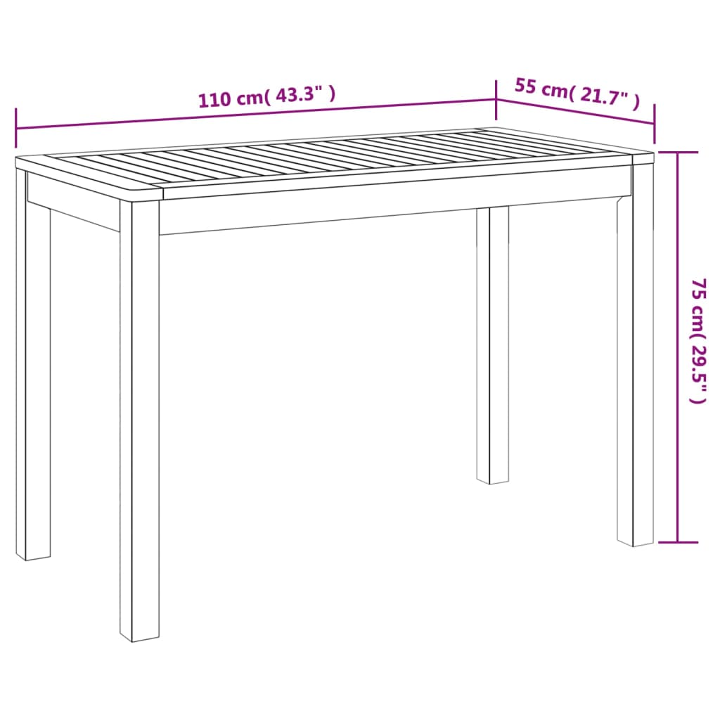 Matbord för trädgården 110x55x75 cm massivt akaciaträ