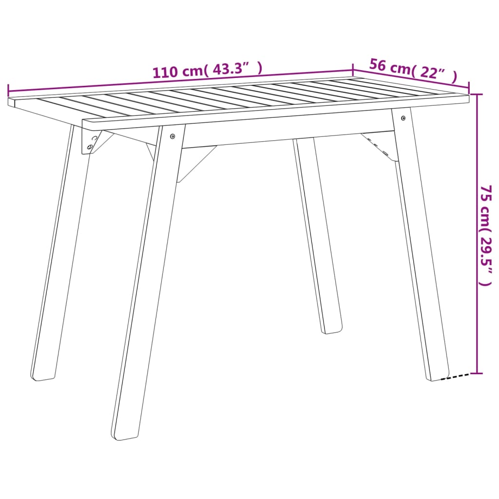 Matbord för trädgården 110x56x75 cm massivt akaciaträ