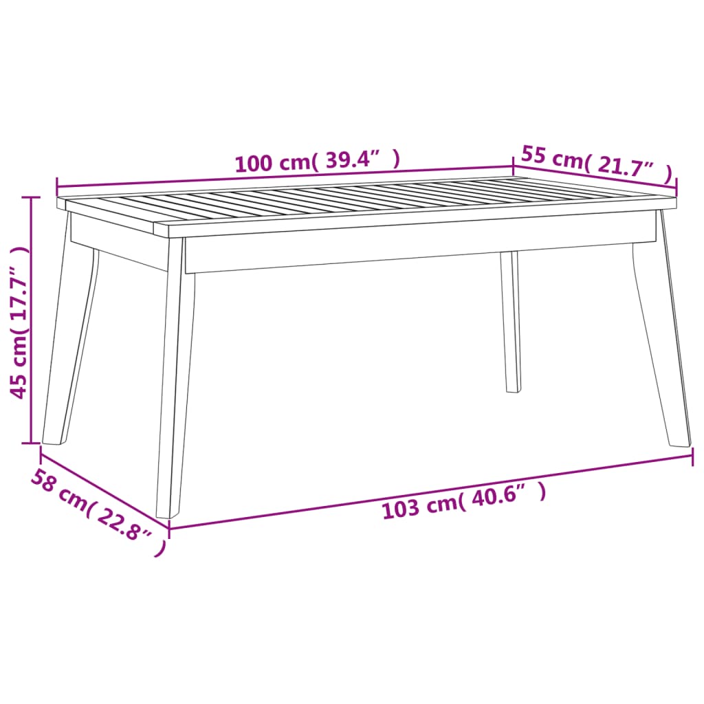 Matbord för trädgården 100x55x45 cm massivt akaciaträ