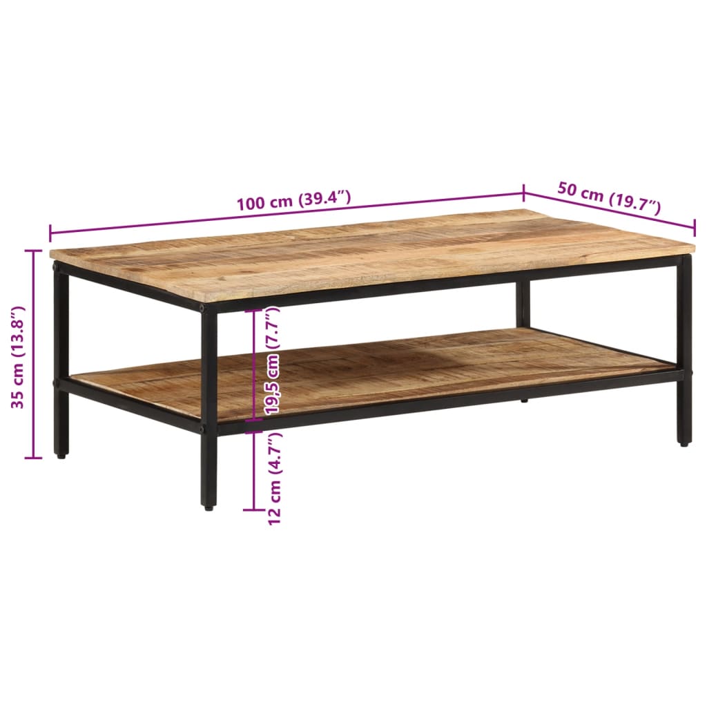 Soffbord 100x50x35 cm massivt grovt mangoträ