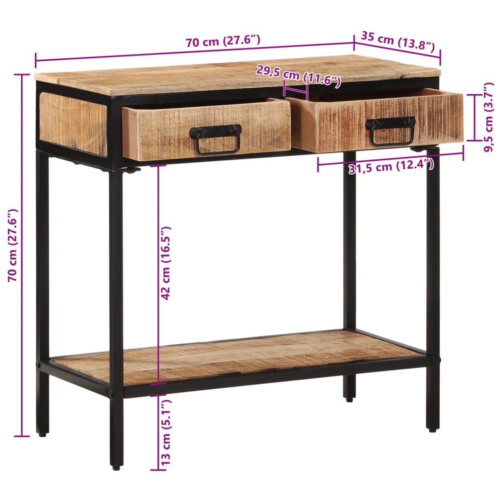 Avlastningsbord 70x35x70 cm massivt grovt mangoträ