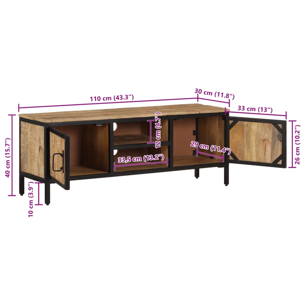 Tv-bänk 110x30x40 cm massivt grovt mangoträ