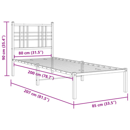 Sängram med huvudgavel metall vit 80x200 cm