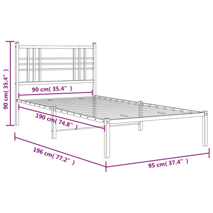 Sängram med huvudgavel metall vit 90x190 cm