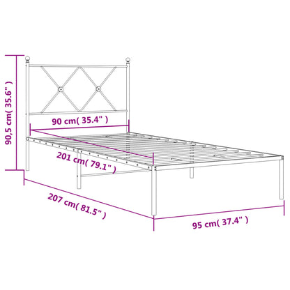 Sängram med huvudgavel metall vit 90x200 cm