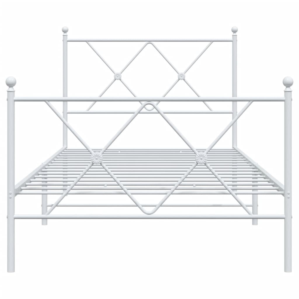 Sängram med huvudgavel och fotgavel vit metall 90x200 cm