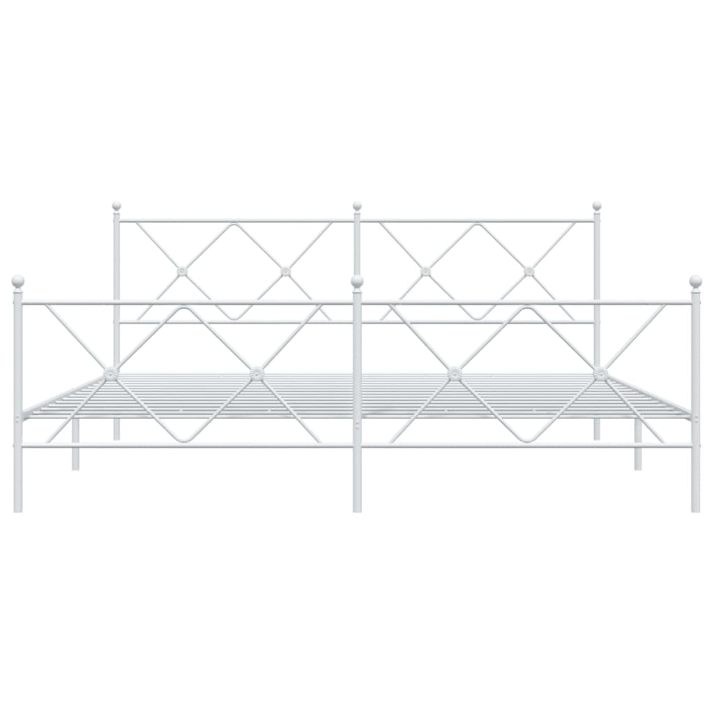 Sängram med huvudgavel och fotgavel vit metall 183x213 cm