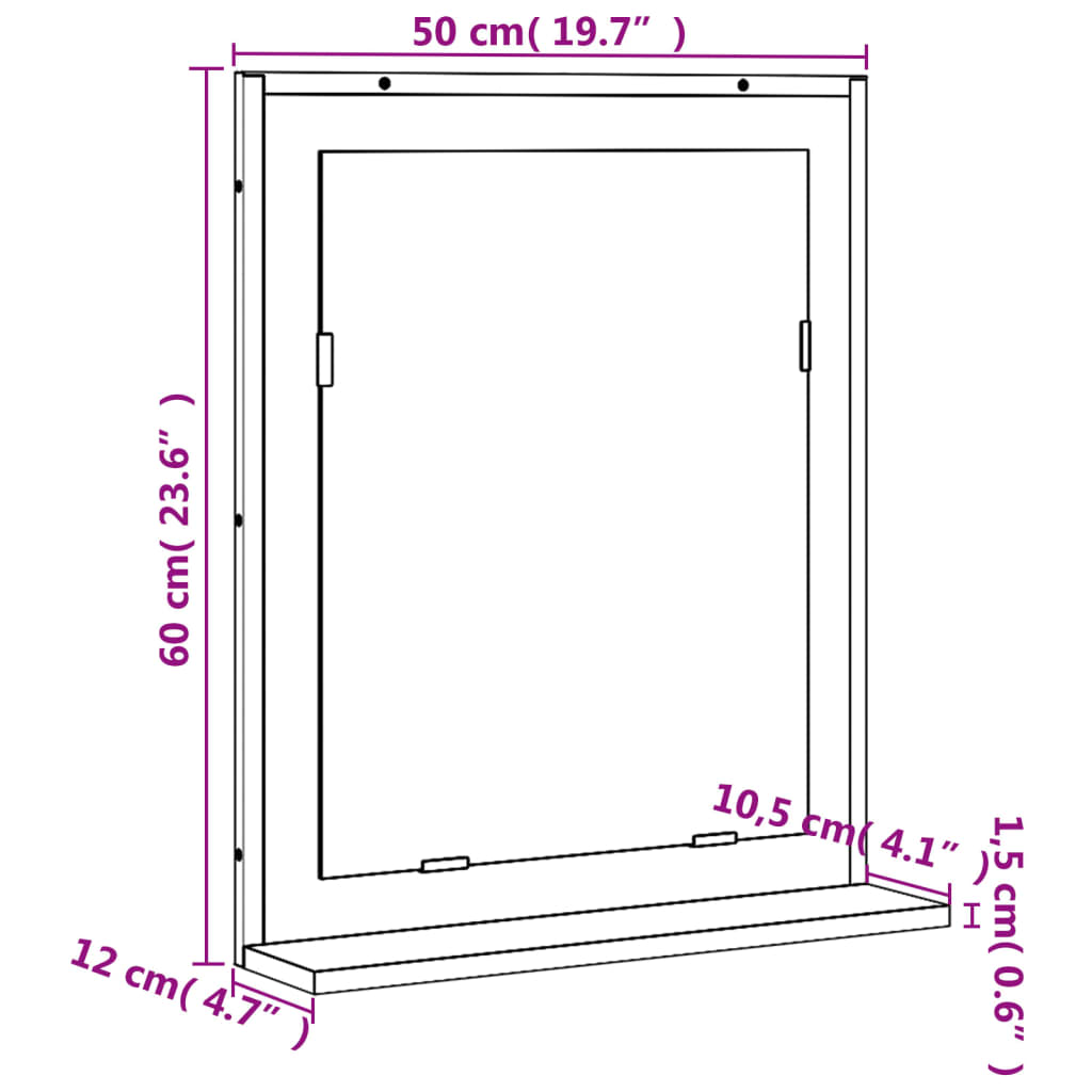 Badrumsspegel med hylla svart 50x12x60 cm konstruerat trä