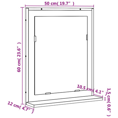 Badrumsspegel m. hylla rökfärgad ek 50x12x60 cm konstruerat trä