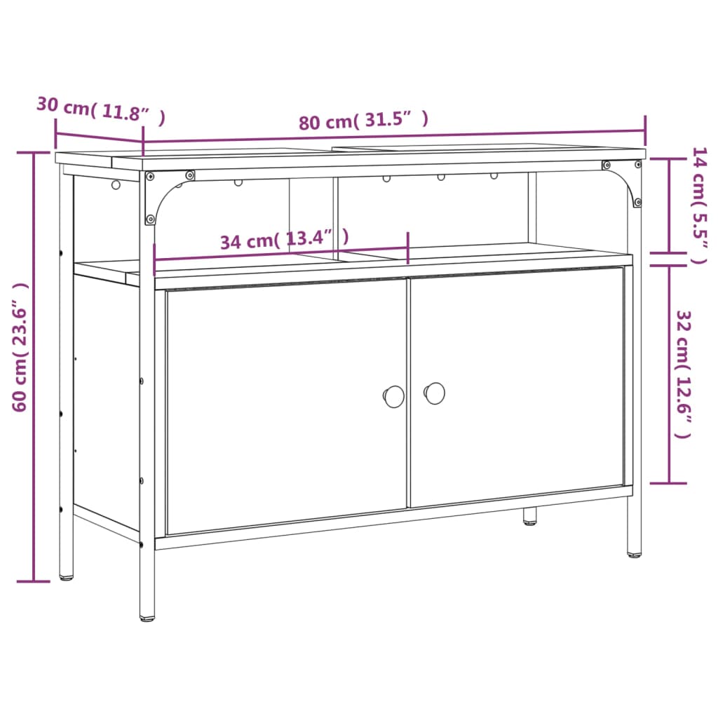 Tvättställsskåp sonoma-ek 80x30x60 cm konstruerat trä