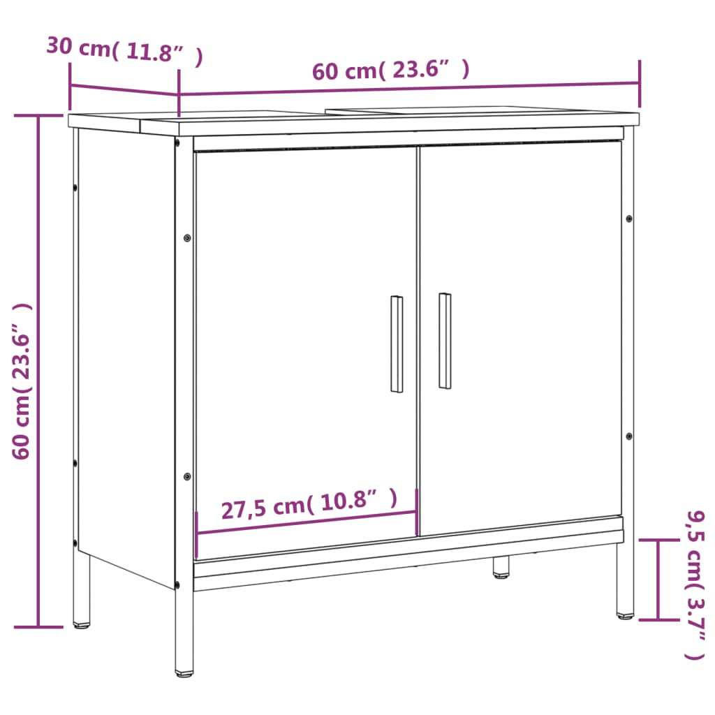 Tvättställsskåp rökfärgad ek 60x30x60 cm konstruerat trä