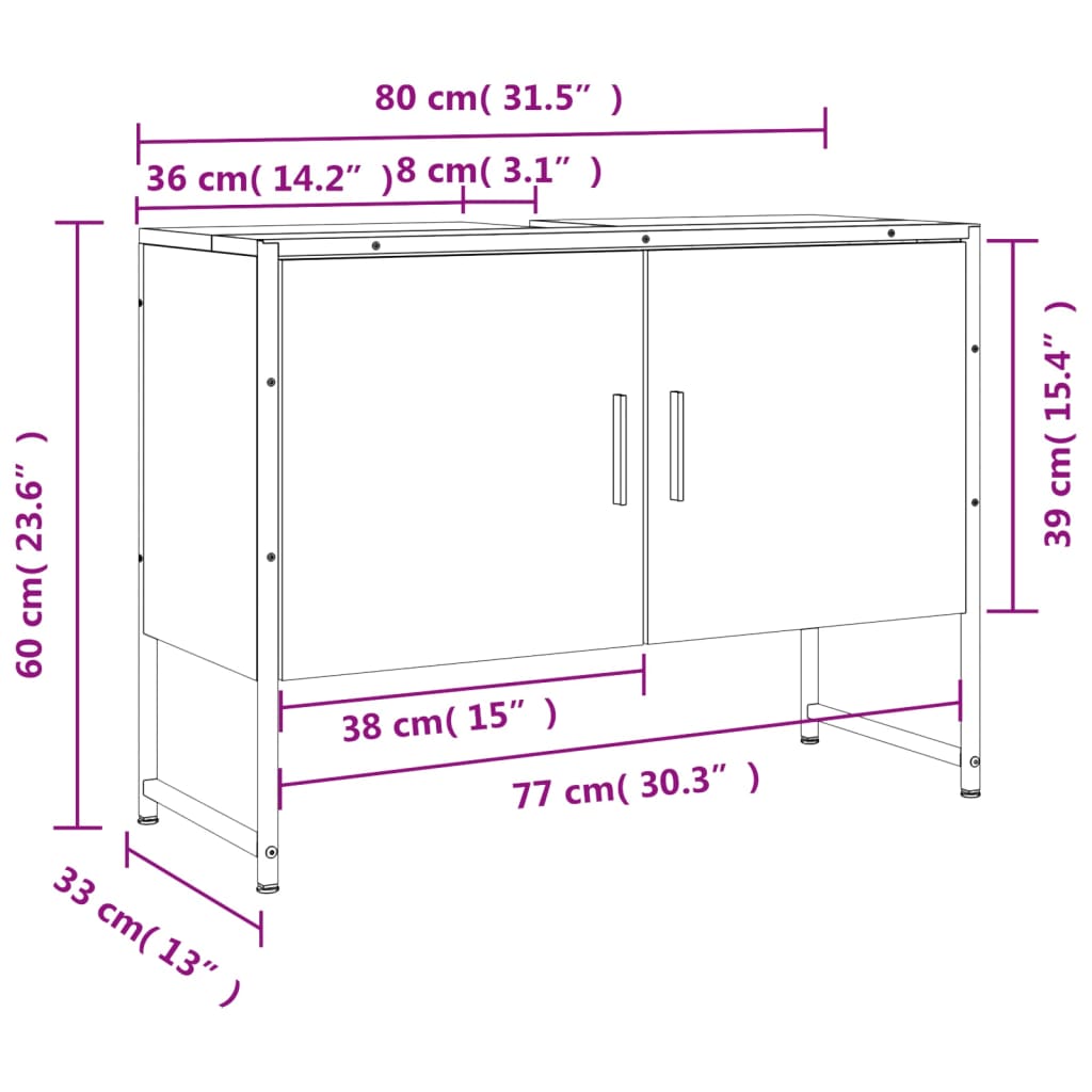 Tvättställsskåp svart 80x33x60 cm konstruerat trä