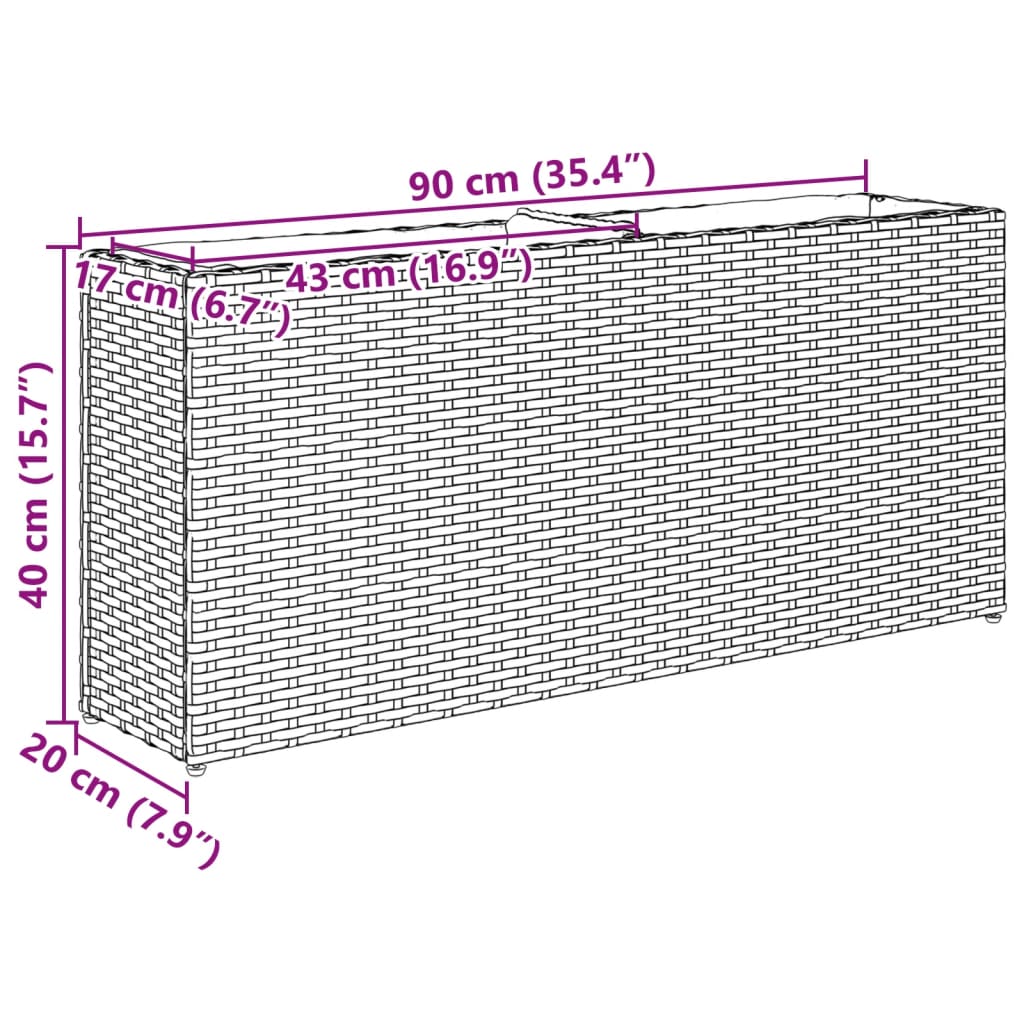 Odlingslåda med 2 krukor brun 90x20x40 cm konstrotting