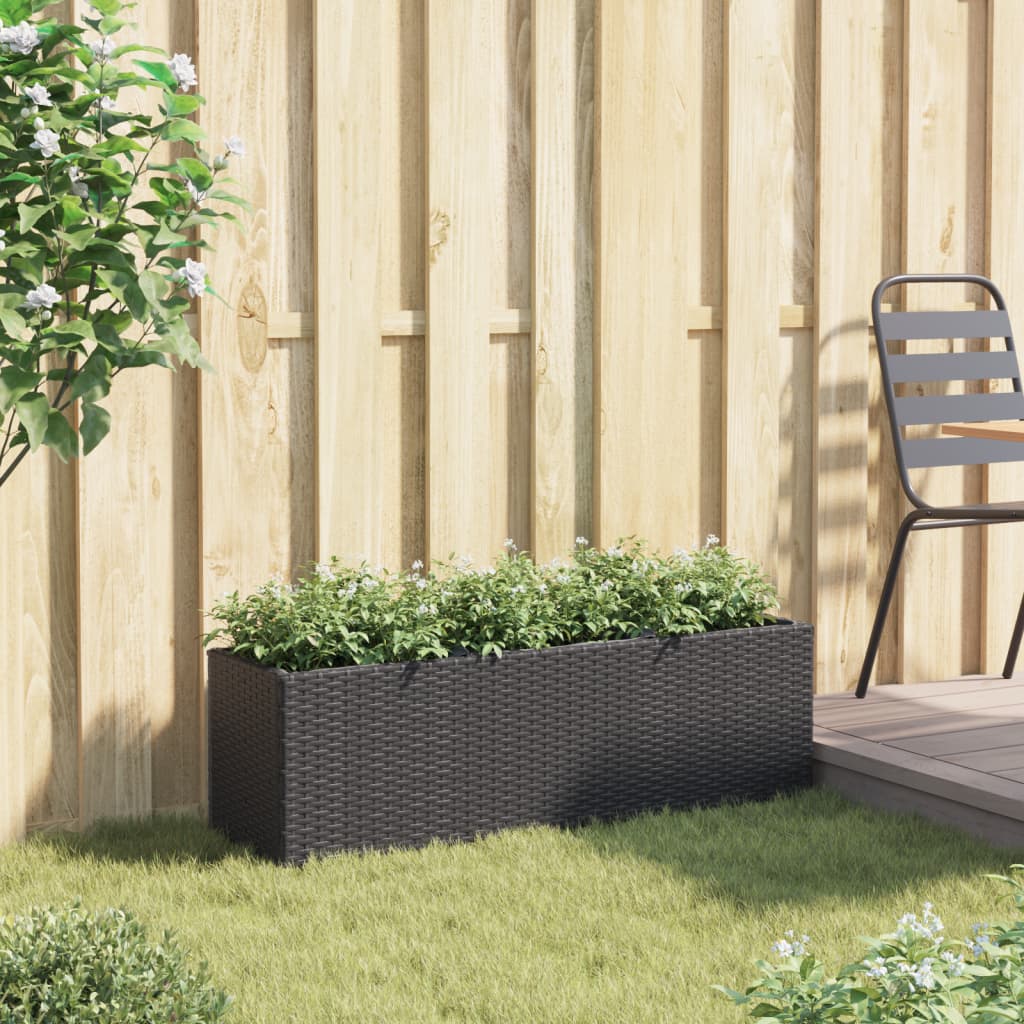 Odlingslåda med 3 krukor svart 105x30x32 cm konstrotting