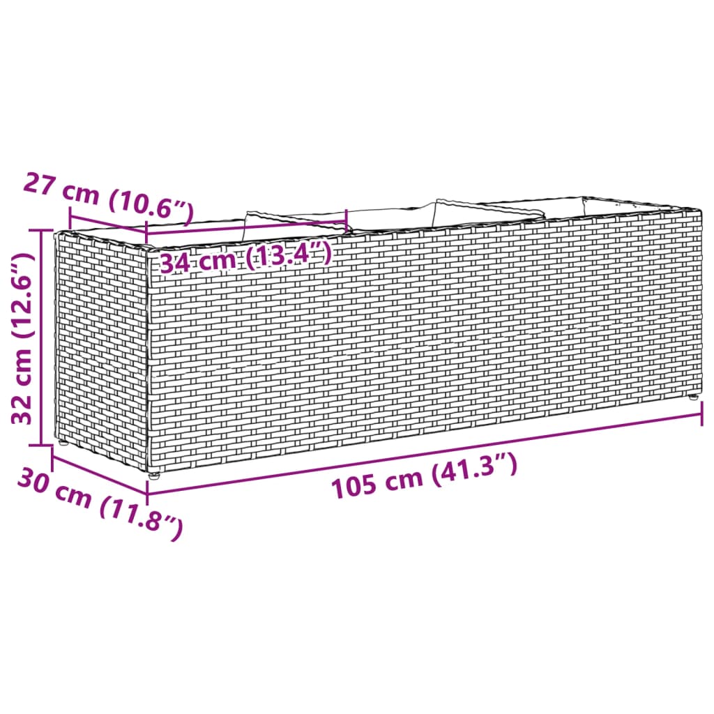 Odlingslåda med 3 krukor svart 105x30x32 cm konstrotting