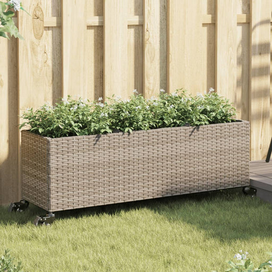 Odlingslåda med hjul & 3 krukor grå 107x32x38 cm konstrotting