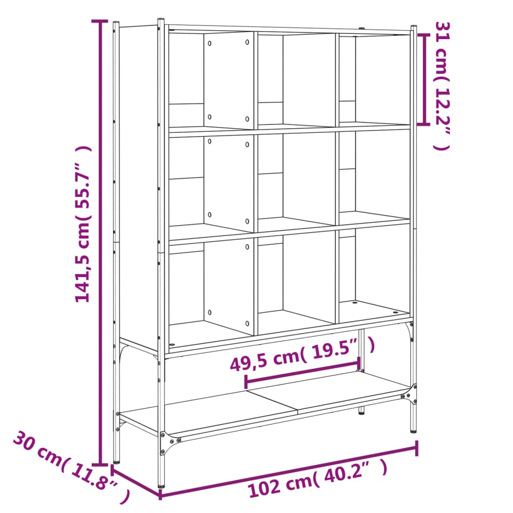 Bokhylla rökfärgad ek 102x30x141,5 cm konstruerat trä