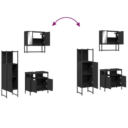 Badrumsmöbler 3 delar set svart konstruerat trä