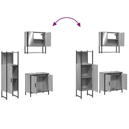 Badrumsmöbler set 3 delar grå sonoma konstruerat trä