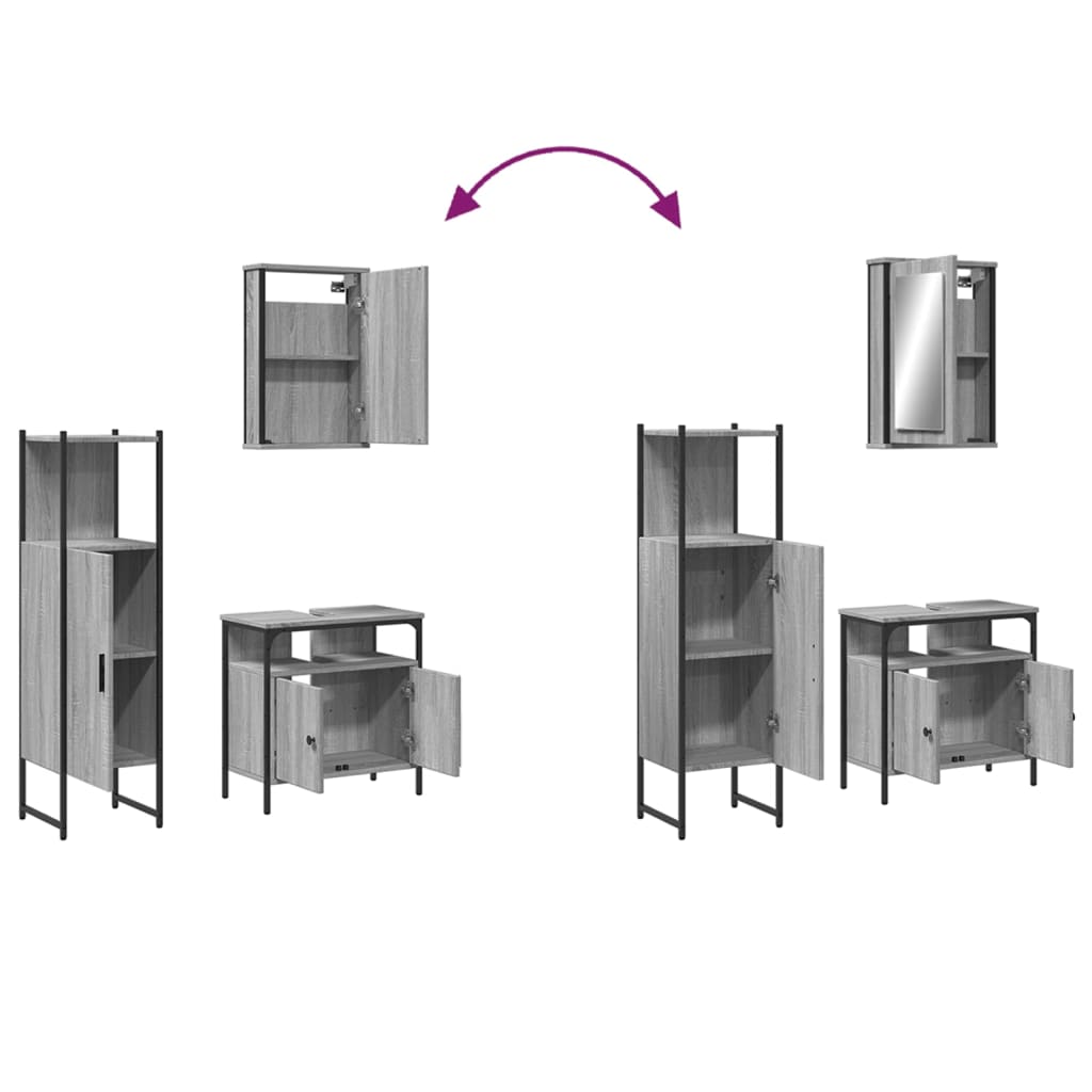 Badrumsmöbler set 3 delar grå sonoma konstruerat trä
