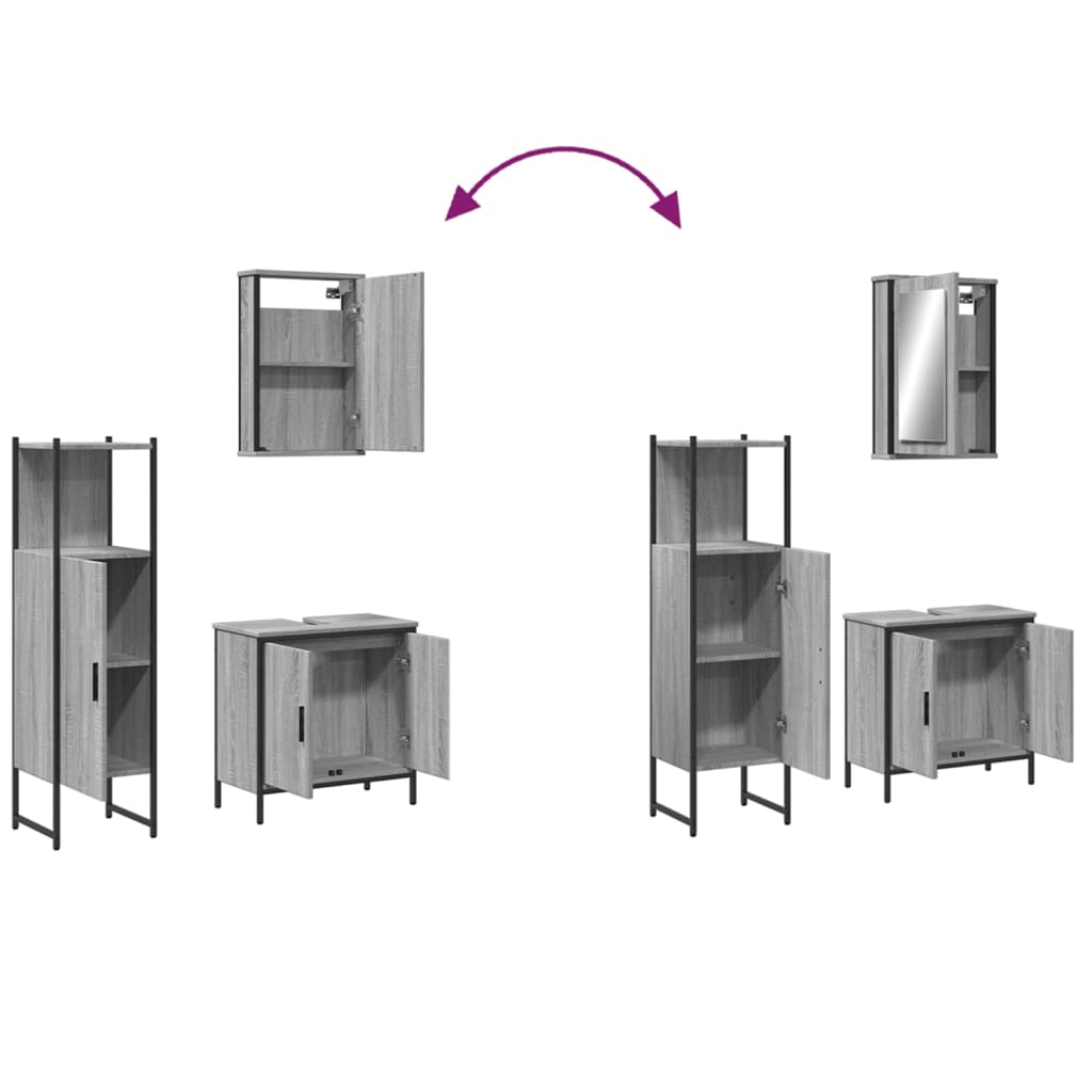 Badrumsmöbler set 3 delar grå sonoma konstruerat trä