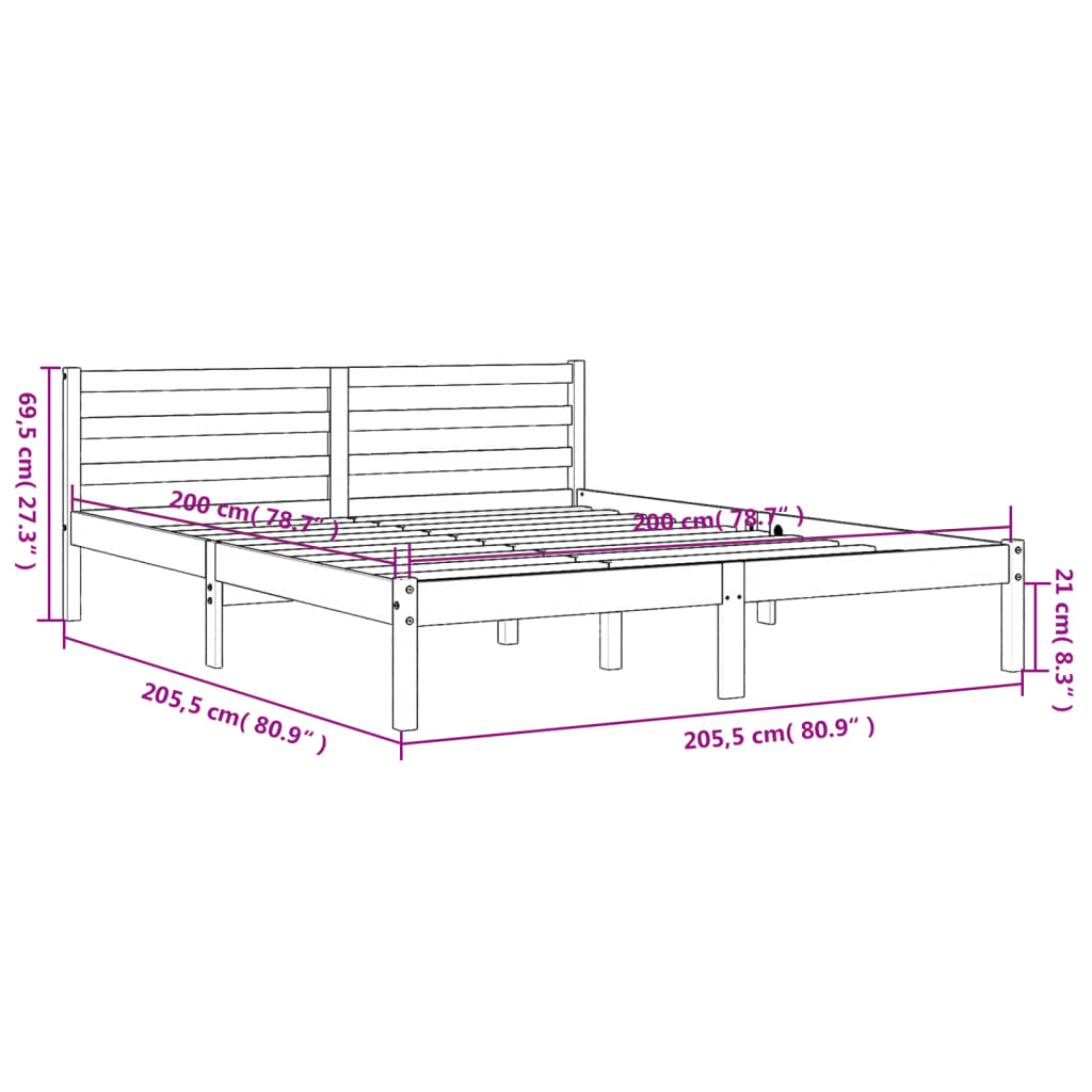 Sängram utan madrass vaxbrun 200x200 cm massiv furu