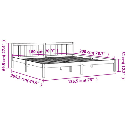 Sängram utan madrass vaxbrun 180x200 cm massiv furu