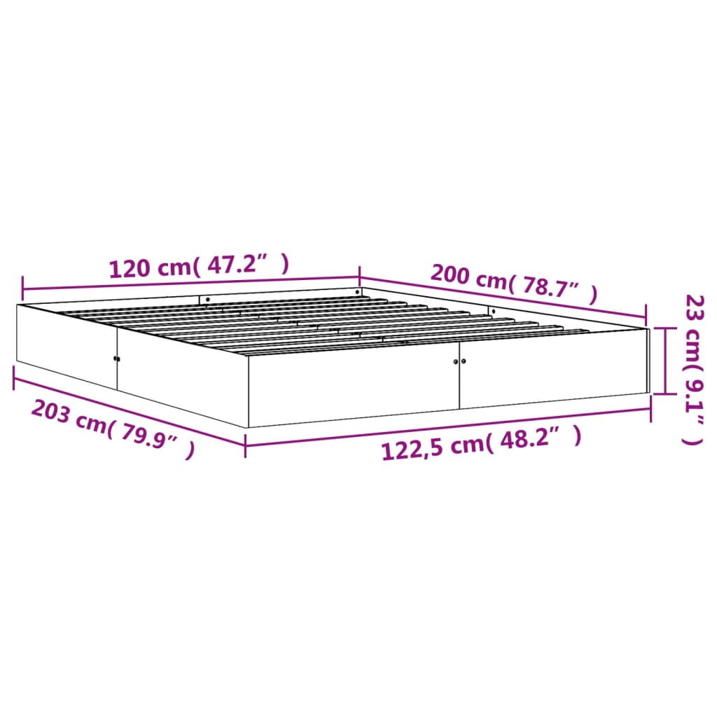 Sängram utan madrass vaxbrun 120x200 cm massiv furu