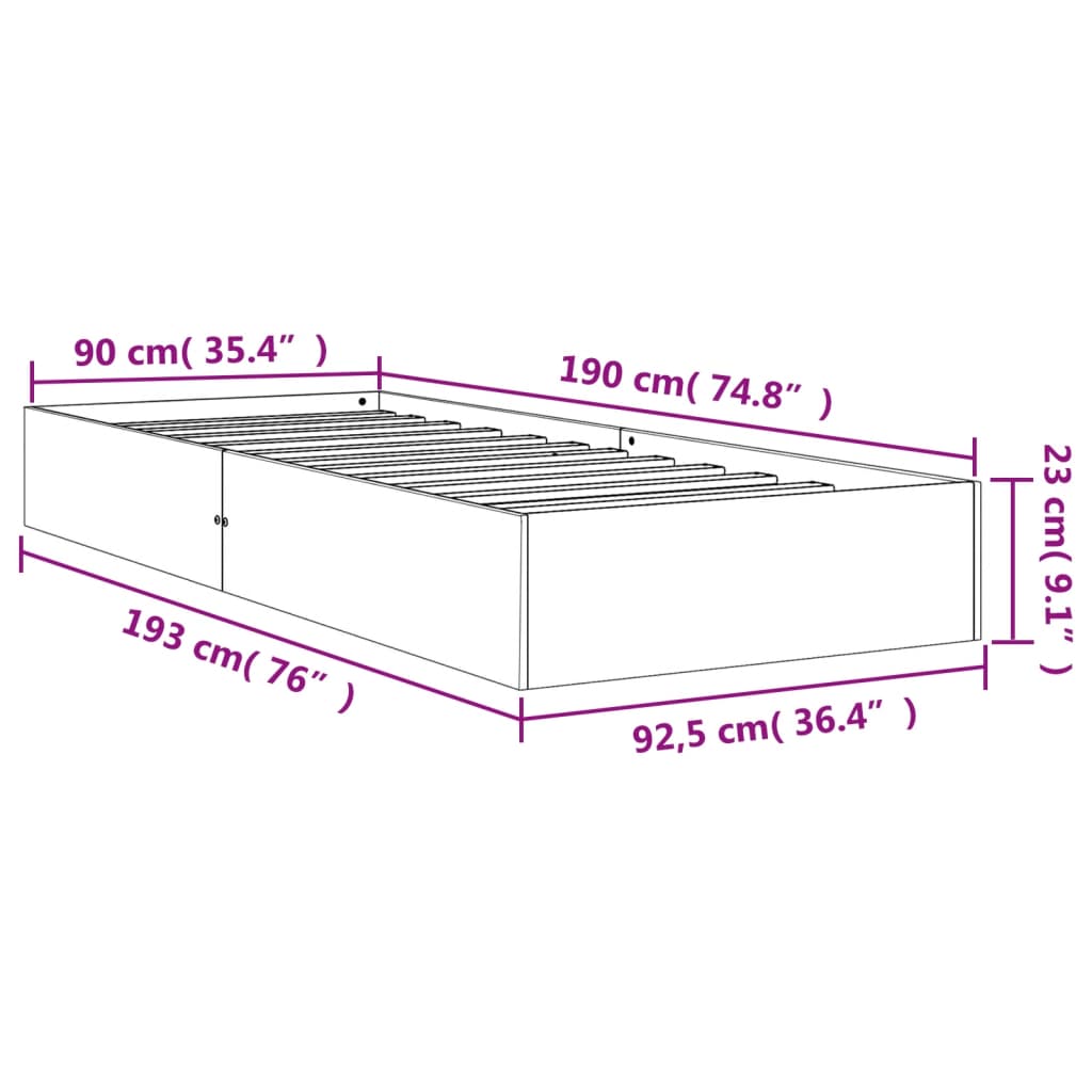 Sängram utan madrass vaxad brun 90x190 cm massiv furu