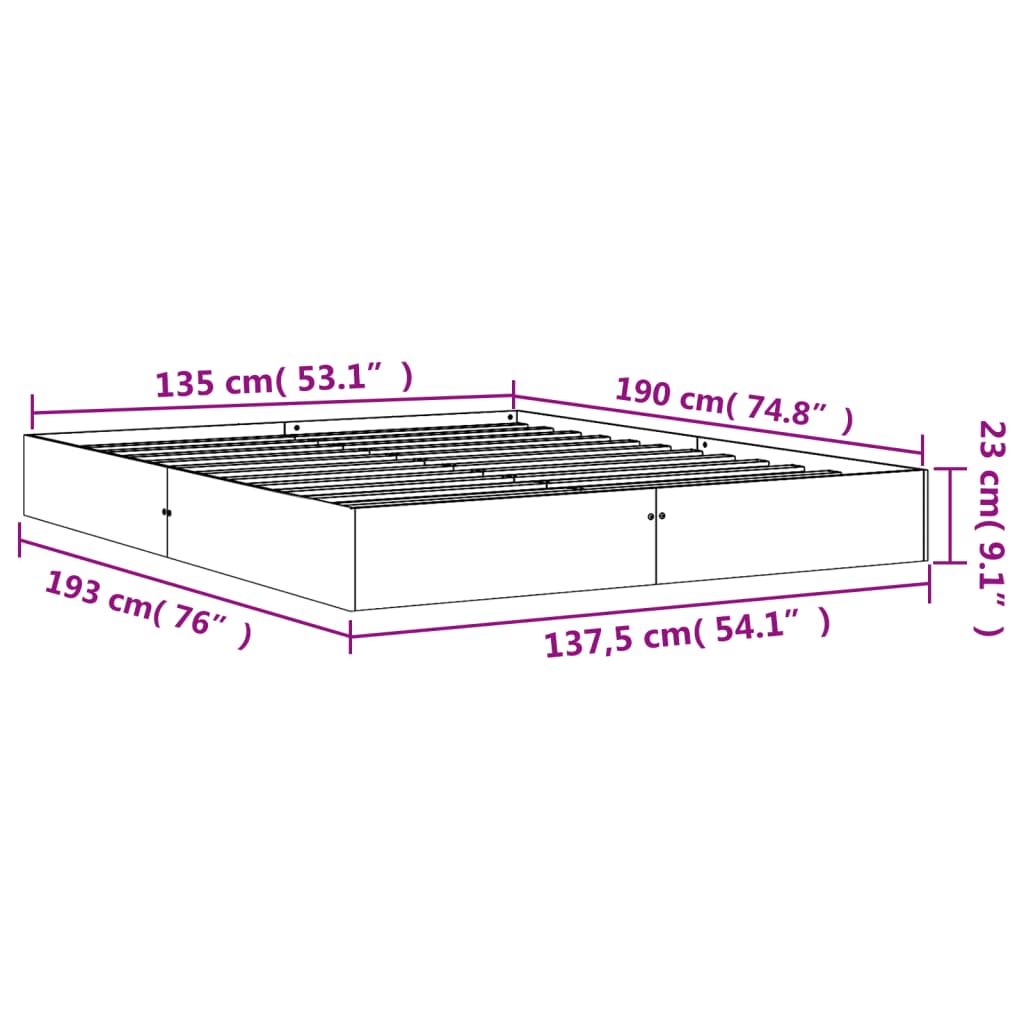 Sängram utan madrass vaxbrun 135x190 cm massiv furu