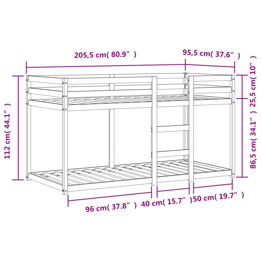 Våningssäng vaxad brun 90x200 cm massiv furu