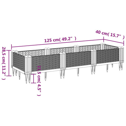 Odlingslåda med piggar svart 125x40x28,5 cm PP