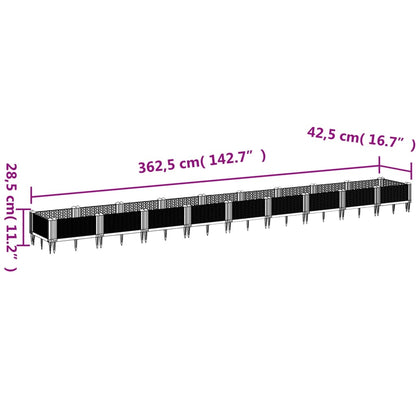 Odlingslåda med piggar ljusgrå 362,5x42,5x28,5 cm PP