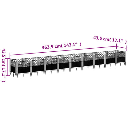 Odlingslåda med piggar blågrå 363,5x43,5x43,5 cm PP