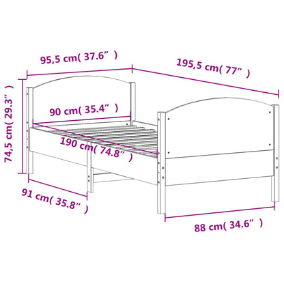 Sängram utan madrass 90x190 cm massiv furu