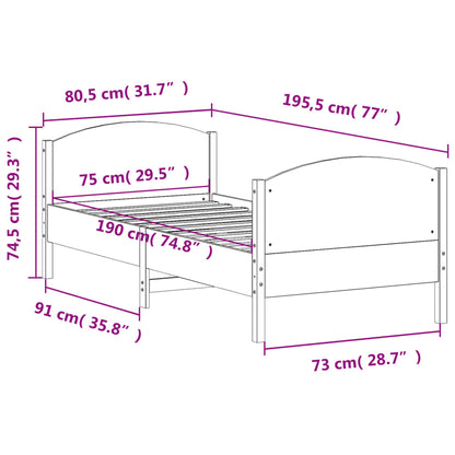 Sängram utan madrass vaxbrun 75x190 cm massiv furu